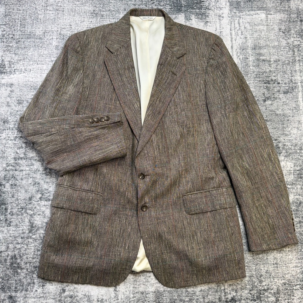VTG Ralph Lauren Polo University Club Blazer Jacket Mens 42 Glen Check Silk‎ USA